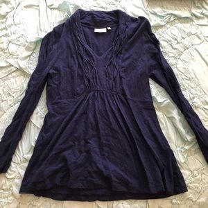 Dark blue stylish long sleeve v neck